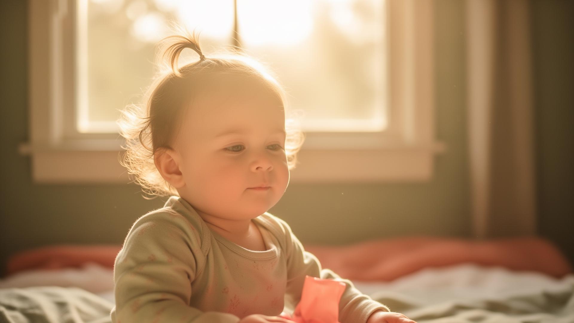 Toddler in golden window light